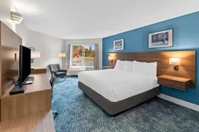 a hotel room with a bed and a flat screen tv at Hotel Feng, BW Signature Collection in Parksville
