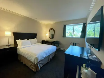 a hotel room with a bed and a television at Prestige Inn Nelson in Nelson
