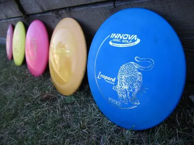 a group of frisbees sitting on the grass at Red Tree Lodge in Fernie