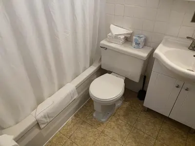 a white bathroom with a toilet and a sink at Pemberton Hotel (Motel) in Pemberton