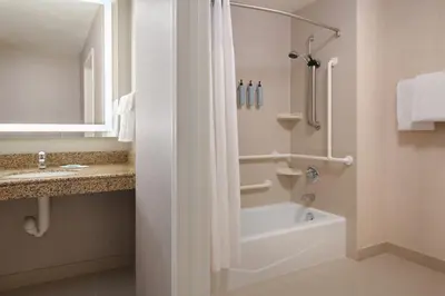a bathroom with a tub and a sink and a shower at Residence Inn by Marriott Calgary Airport in Calgary