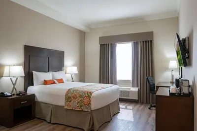 a hotel room with a large bed and a window at Coast Oliver Hotel in Oliver