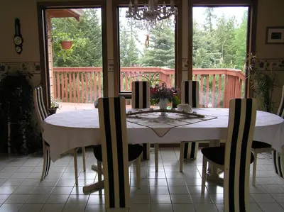a dining room with a white table and chairs at End of the road B & B in Cranbrook