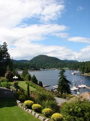 a view of a river with boats in the water at Sunshine Coast Resort in Madeira Park