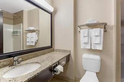 a bathroom with a sink and a toilet and a mirror at Best Western Bonnyville Inn & Suites in Bonnyville