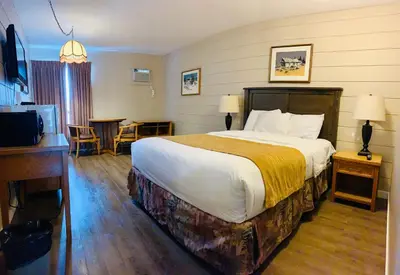 a hotel room with a large bed and a television at Armstrong Inn in Armstrong
