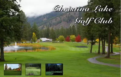 a golf course with a pond and a christmas lake golf club at New Horizon Motel in Christina Lake