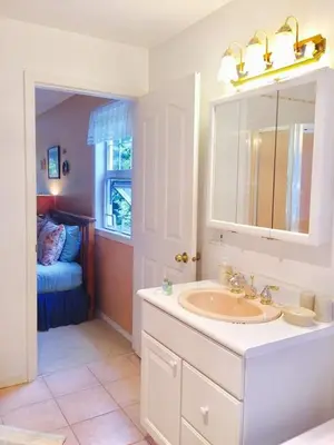 a bathroom with a sink and a mirror at Seafarer Bed & Breakfast in Tofino