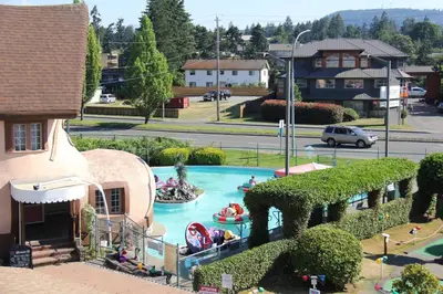an aerial view of a water park in a town at Sea Edge Beachside Hotel in Parksville