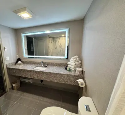 a hotel bathroom with a sink and a mirror at Best Western Mountainview Inn in Golden