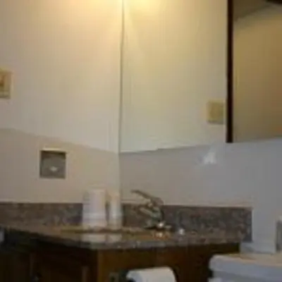a bathroom with a sink and a mirror at Pleasant Valley Motel Houston in Houston