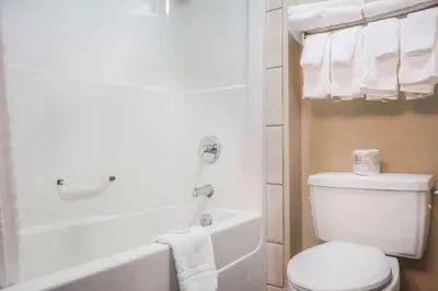 a bathroom with a toilet and a tub and a sink at Comfort Inn & Suites in Langley