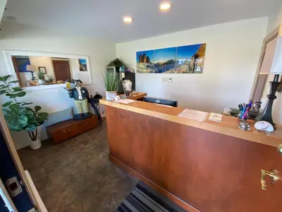 a cashier counter in a dental office at Arbutus Grove Motel in Parksville
