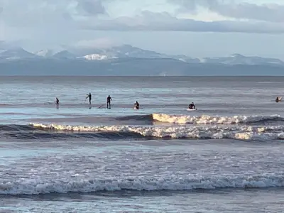 a group of people in the water at the beach at Port Renfrew Vacation Rentals in Port Renfrew
