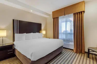 a hotel room with a bed and a window at Best Western Plus Sherwood Park in Sherwood Park