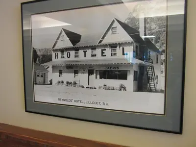 a black and white picture of a hotel at Reynolds Hotel in Lillooet