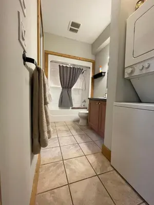 a bathroom with a toilet and a window with a shower at Casa Del Mila Oro Condo in Osoyoos