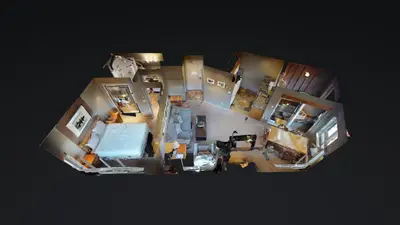 an overhead view of a kitchen and living room at Whistler Blackcomb Vacation Rentals - Village North in Whistler