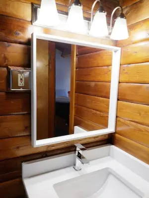 a bathroom with a sink and a mirror at Rocky Inn in Valemount