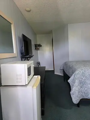 a hotel room with a bed and a tv at Bio Vista Motel in Wainwright