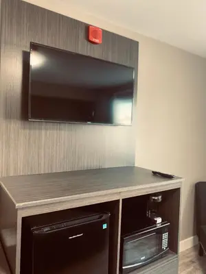 a flat screen tv on a wall in a hotel room at Econo Lodge in Prince George