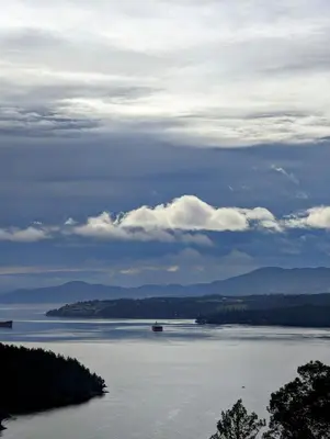 a large body of water with a boat in it at Maple Rise Guesthouse in Duncan