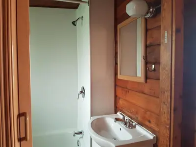 a bathroom with a sink and a mirror at Flamingo Motel in Cranbrook