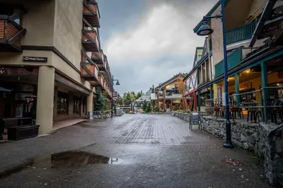 an empty street in the middle of a town at Blackcomb Lodge in Whistler
