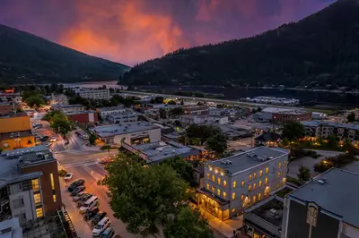 an aerial view of a city at night at Stirling All Suites Hotel in Nelson