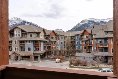 a view from the balcony of a apartment building at Solara Suite with Indoor Pool - Hot tub -Parking - GYM in Canmore
