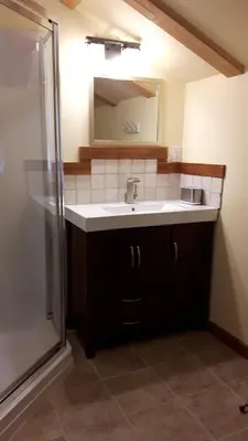 a bathroom with a sink and a mirror at Tschurtschenthaler Rentals in Golden