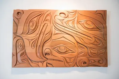 a wooden cutting board with wood patterns on it at 2BR in Greyhawk, Hot Tub and Sauna, Gas Fireplace, Secure Parking in Whistler