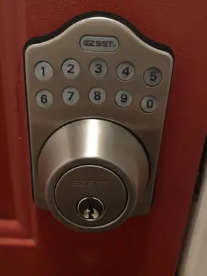 a close up of a door with a key lock at Jimmy B&B in Surrey