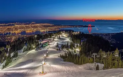 an aerial view of a ski resort in the snow at Great West Vancouver house with hot tub, across from beach & 10 mn to Downtown Vancouver in West Vancouver