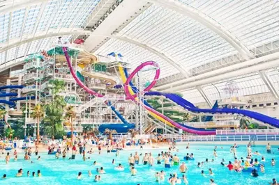 a group of people in a pool at a water park at Cozy Nordic Utopia, Bsmt Suite near WEM & DT, King Bed, WiFi in Edmonton