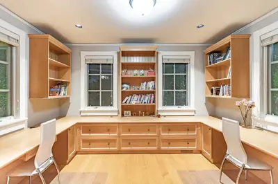 a home office with two chairs and a desk at Vancouver Golf Villa - Private Oasis in Vancouver