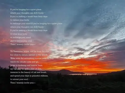 a sunset with a poem in the sky at Shambhala Zen Suite in Nanoose Bay