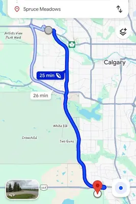 a map of the route of a bike path at 2bedroom suite w/ great access into & out the city - 7818 in Calgary